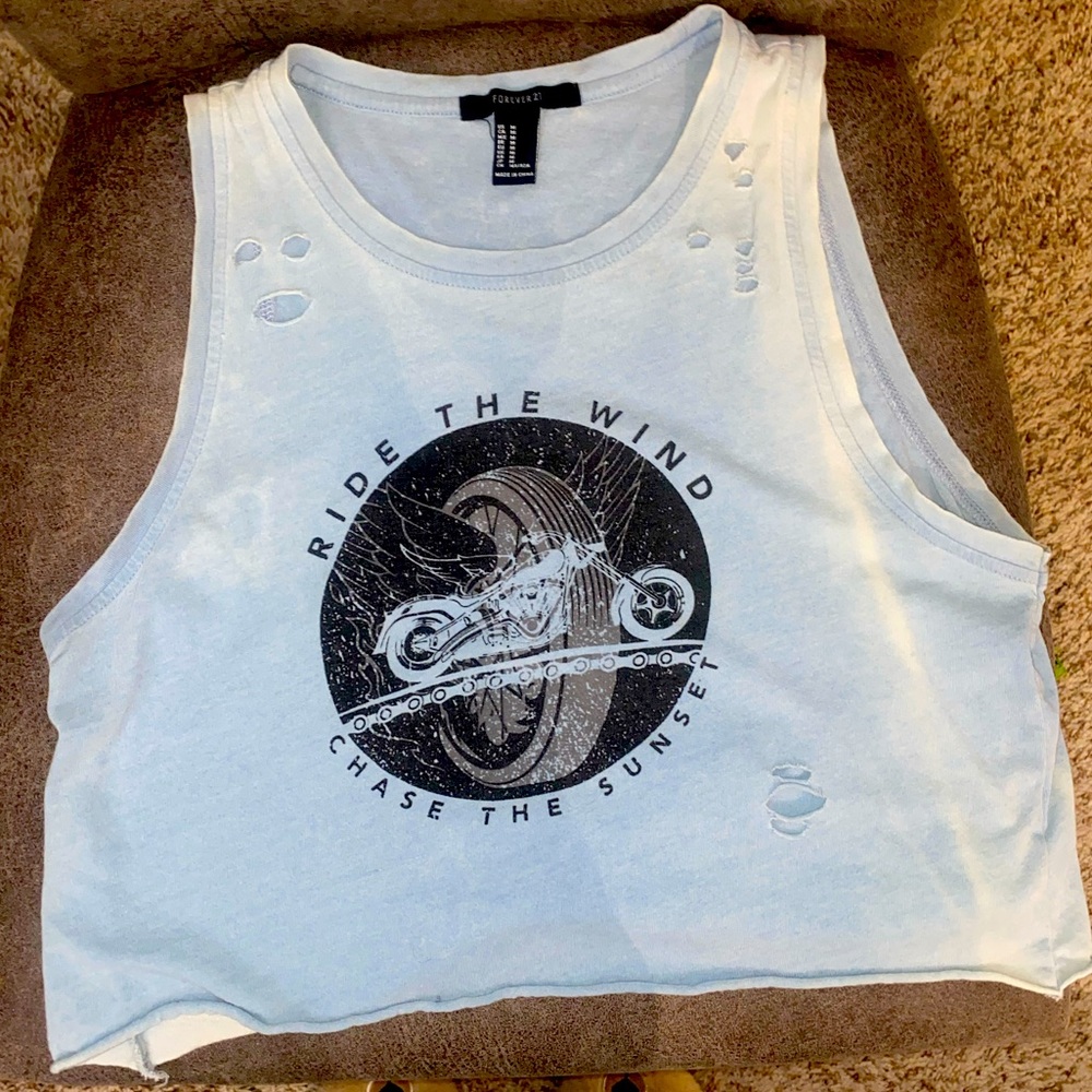 Biker Distressed Crop Tank Top